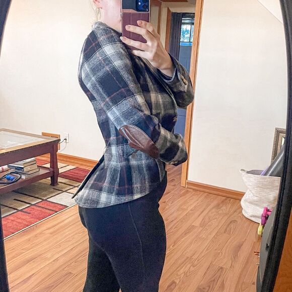 Smythe Equestrian Plaid Leather Elbow Patch Blazer Jacket 4 - Picture 2 of 10